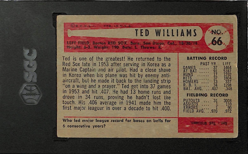 1954 Bowman Ted Williams #66 Graded SGC 3