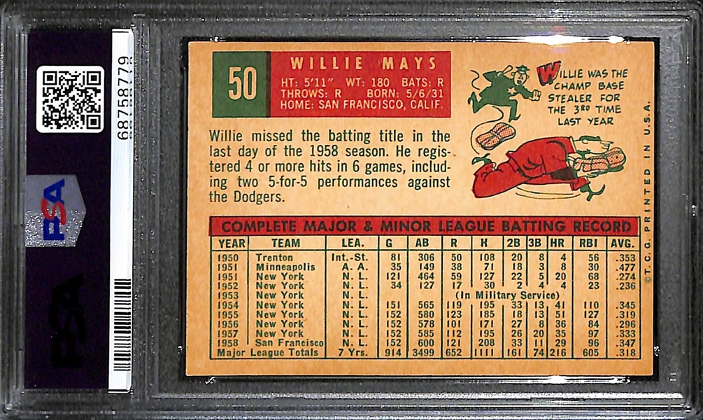 1959 Topps Willie Mays #50 Graded PSA 5