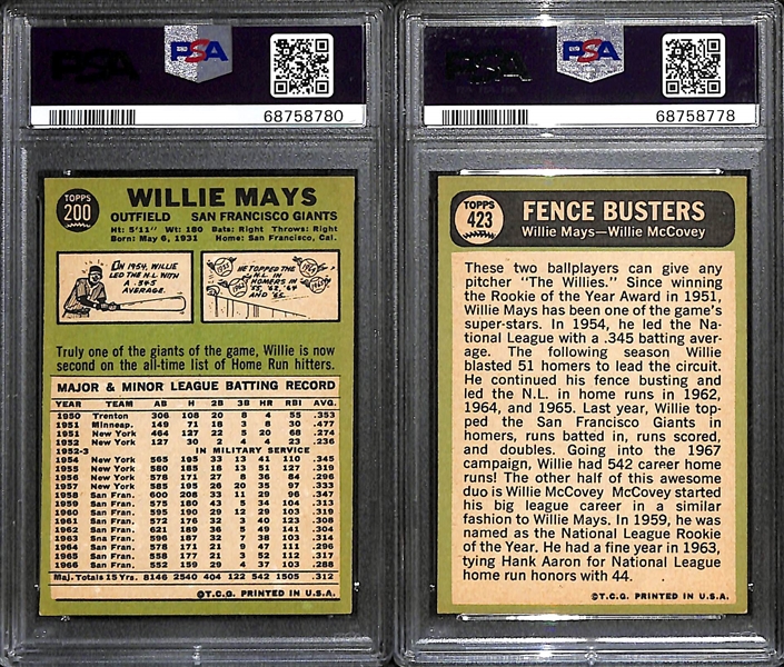 1967 Topps Willie Mays Lot - #200 Graded PSA 5; #423 (Fence Busters w. McCovey) PSA 6