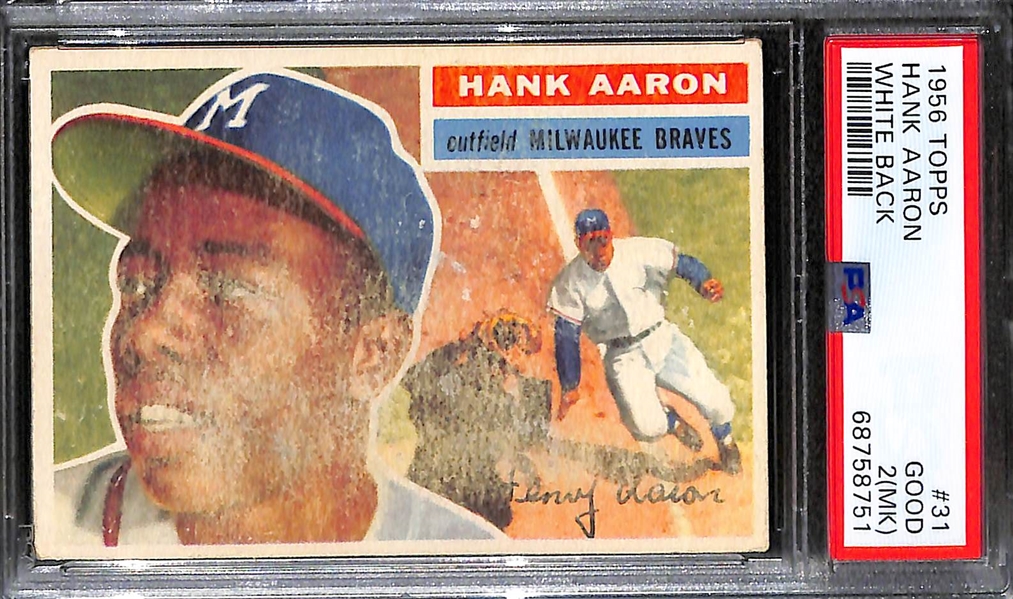 (2) Hank Aaron Graded Cards - 1955 #179 (PSA 2.5) & 1956 Topps #31 (PSA 2MK)