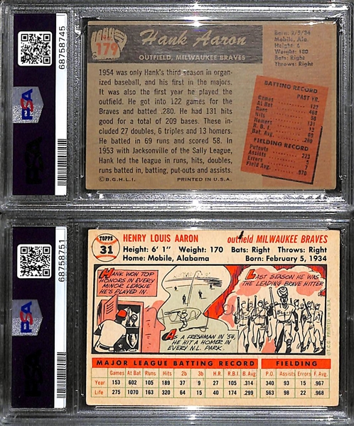 (2) Hank Aaron Graded Cards - 1955 #179 (PSA 2.5) & 1956 Topps #31 (PSA 2MK)