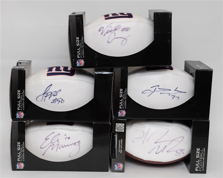 Lot of (5) Autographed New York Giants Super Bowl Footballs w. Eli Manning, Victor Cruz, Jason Pierre Paul and Others (JSA Certs) 
