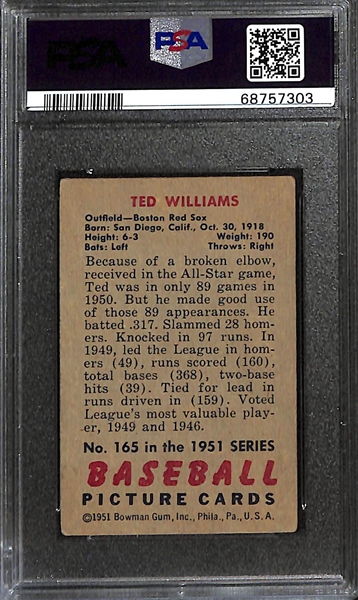 1951 Bowman Ted Williams #165 Graded PSA 2