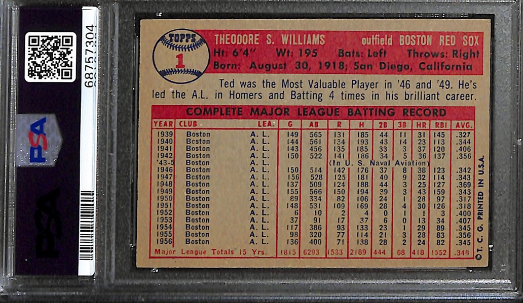 1957 Topps Ted Williams #1 Graded PSA 5