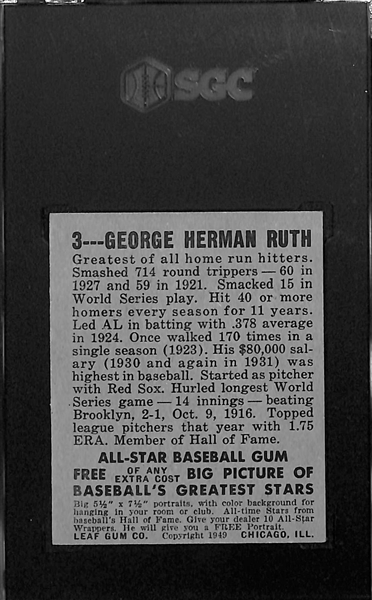 1948 Leaf Babe Ruth #3 Graded SGC 4 