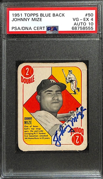 Signed 1951 Topps Blue Back Johnny Mize #50 (PSA/DNA Card Grade 4, Auto Grade 10)