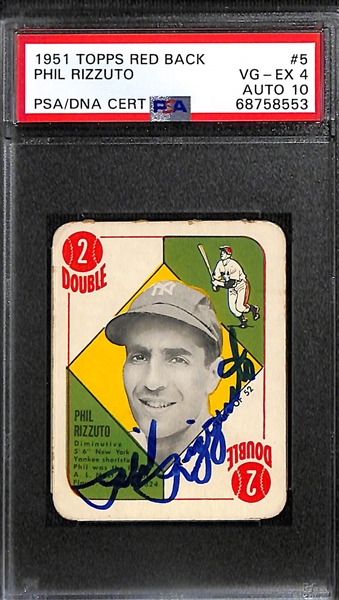 Signed 1951 Topps Red Back Phil Rizzuto #5 (PSA/DNA Card Grade 4, Auto Grade 10)