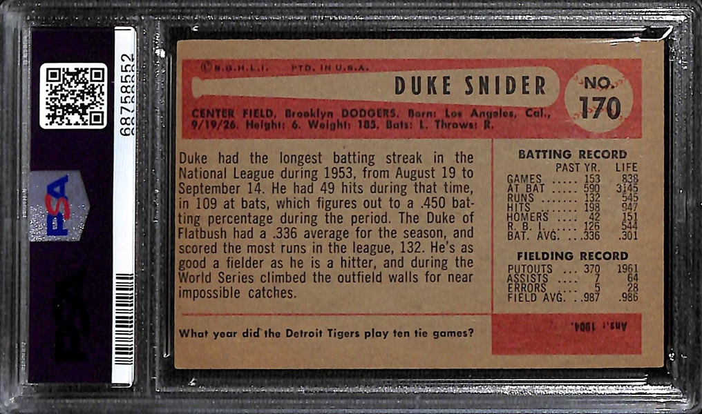Signed 1954 Bowman Duke Snider #170 (PSA/DNA Card Grade 5, Auto Grade 9)