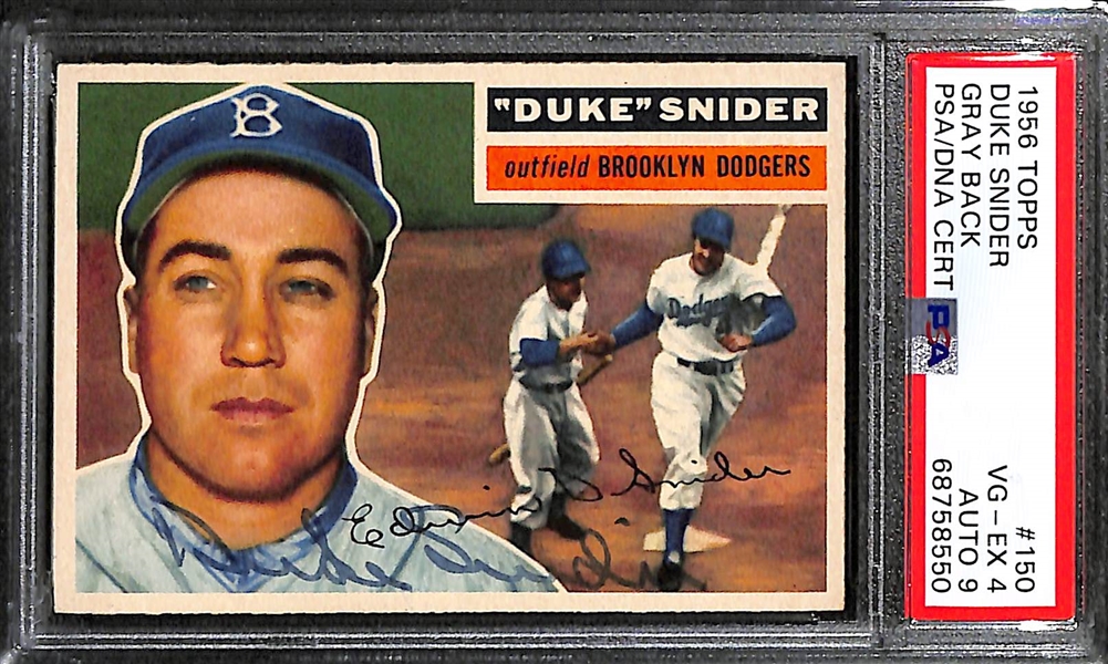 Signed 1956 Topps Duke Snider #150 (PSA/DNA Card Grade 4, Auto Grade 9)