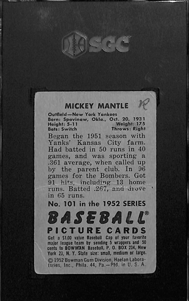 1952 Bowman Mickey Mantle #101 Graded SGC 1