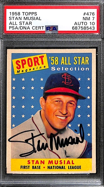 Signed 1958 Topps Stan Musial #476 (PSA/DNA Card Grade 7, Auto Grade 10)