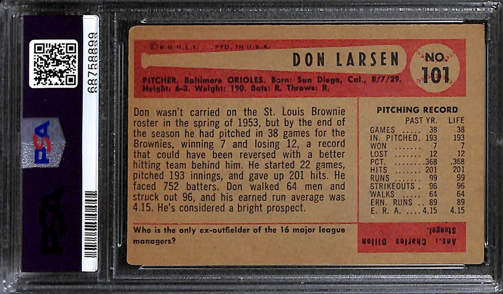 Signed 1954 Bowman Don Larsen Rookie Card #101 (PSA/DNA Auto Grade 9)