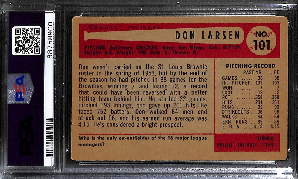 Signed 1954 Bowman Don Larsen Rookie Card #101 (PSA/DNA Auto Grade 10)