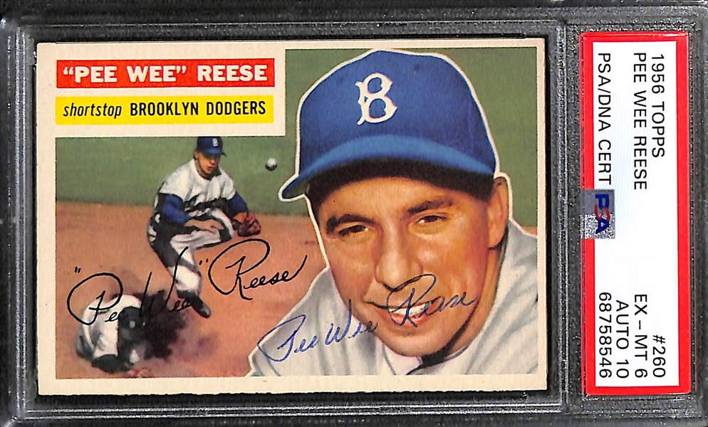 Signed 1956 Topps Pee Wee Reese #260 (PSA/DNA Card Grade 6, Auto Grade 10)