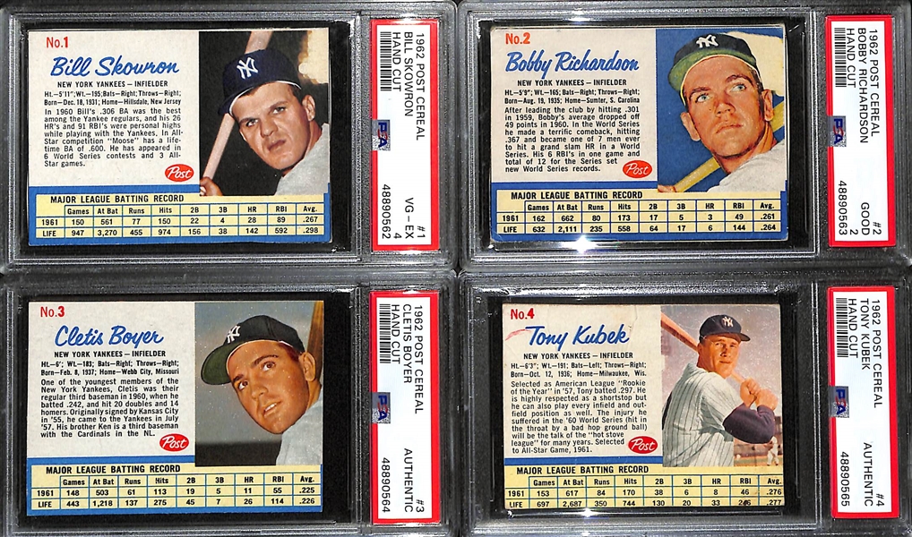 Lot of (12) PSA Graded 1962 Post Cereal Baseball Cards w. Mantle, Clemente, Maris, Berra, Ford, Kaline (Canadian)