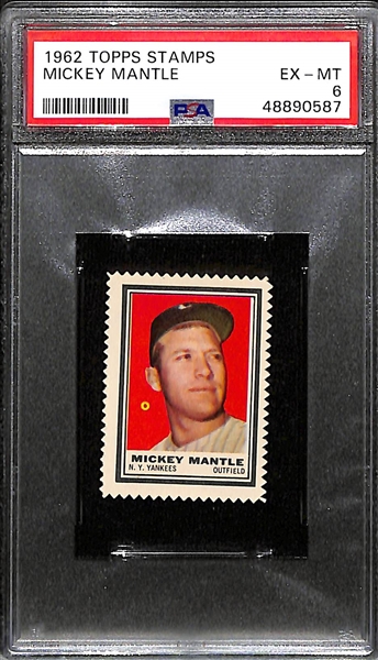 1962 Topps Stamps Mickey Mantle Graded PSA 6 EX-MT