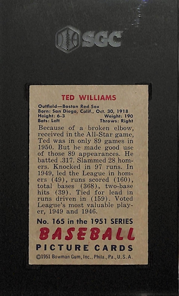 1951 Bowman Ted Williams #165 Graded SGC 4