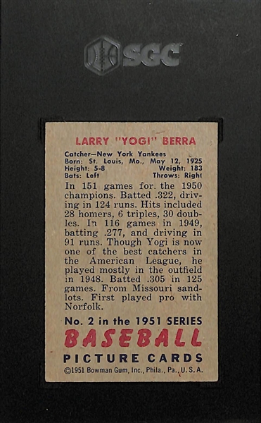1951 Bowman Yogi Berra #2 Graded SGC 4
