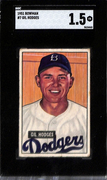 (4) 1951 Bowman Dodgers - Reese (SGC 5), Newcombe (SGC 3), Hodges (SGC 1.5), Campanella (SGC 1.5)