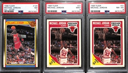 (3) Graded Michael Jordan Cards - 1988 Fleer All-Star (PSA 7), (2) 1989 Fleer (PSA 9 & PSA 8)