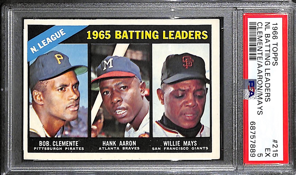 1966 Topps NL Batting Leaders #215 - Clemente, Aaron, Mays Graded PSA 5