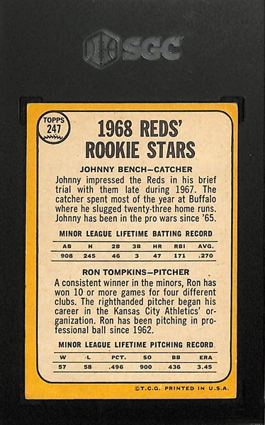 1968 Topps Johnny Bench Rookie Card #247 Graded SGC 3