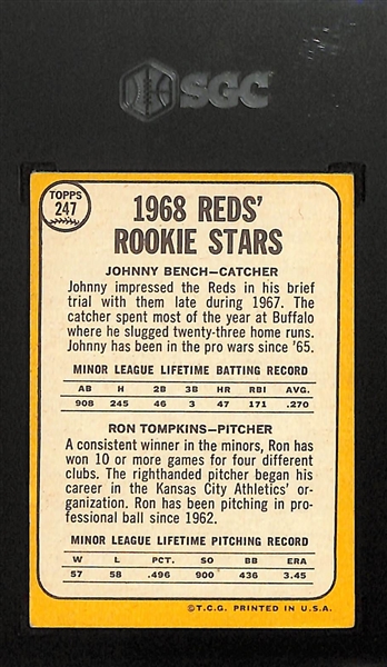 1968 Topps Johnny Bench Rookie Card #247 Graded SGC 4