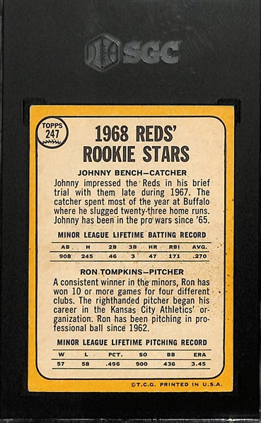 1968 Topps Johnny Bench Rookie Card #247 Graded SGC 4.5