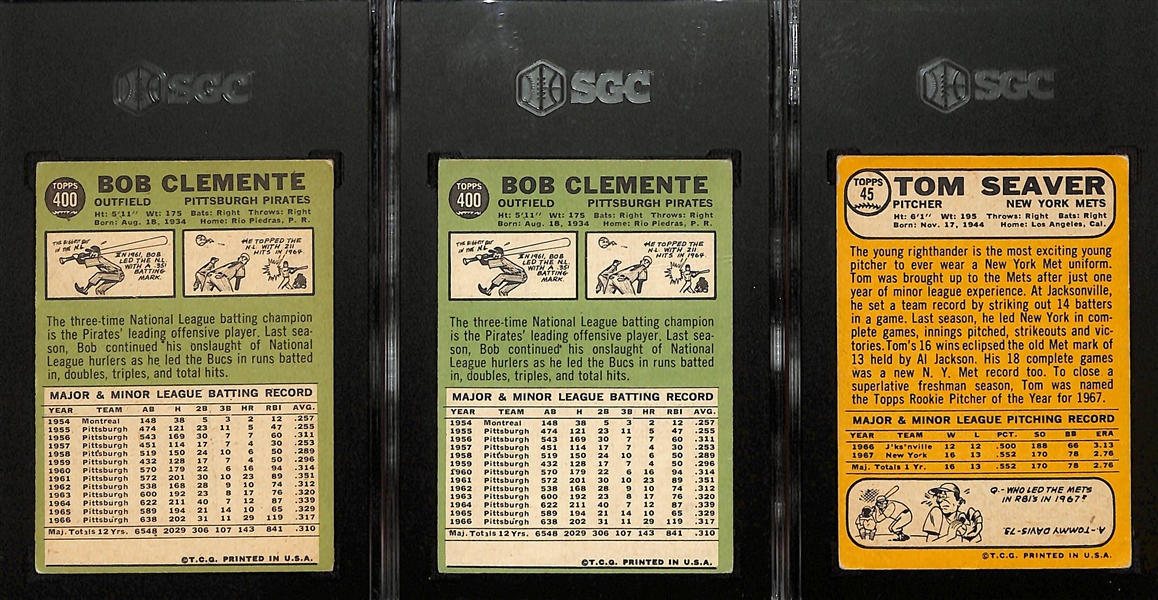 (2) 1967 Topps Roberto Clemente #400 (Both SGC 2.5) & 1968 Topps Tom Seaver #45 (SGC 4.5)