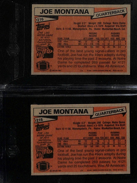 (2) Joe Montana Rookie Cards Graded SGC 6 and SGC 3.5
