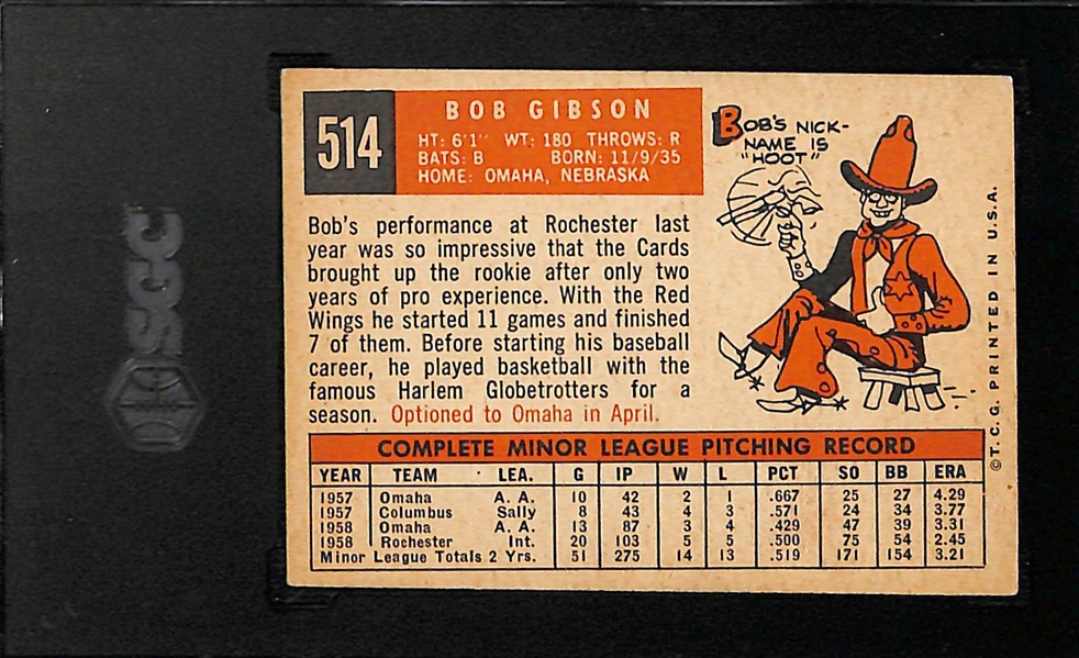 1959 Topps Bob Gibson Rookie Card #514 Graded SGC 2.5