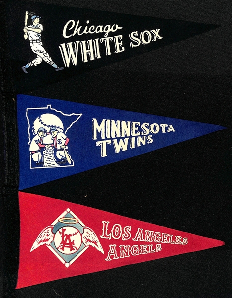 Lot of (20) Early 1960s 9 Felt Baseball Mini Pennants - Complete American & National League Set