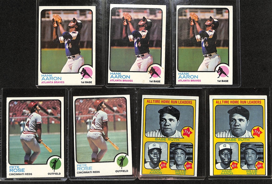 Lot of (300+) 1973 Topps Baseball Cards w. Aaron x3 & (24) 1970 Topps Baseball Cards w. Reggie Jackson
