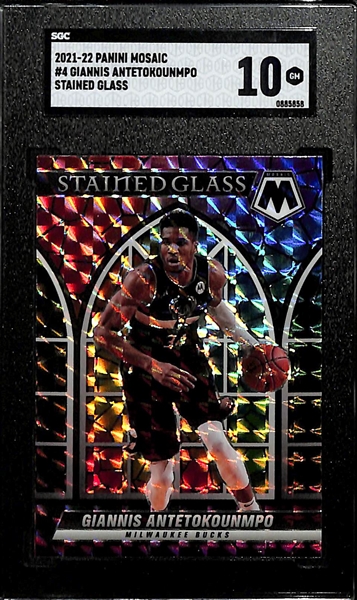2021-22 Mosaic Basketball Stained Glass Giannis Antetokounmpo Graded SGC 10