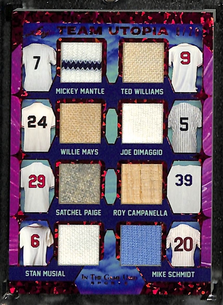 Lot of (3) 2022 Leaf In the Game Used Multi Relic Cards w. (2) Team Utopia w. Mantle/DiMaggio/Mays/Others and Payton/Sanders/Thomas/Simpson/Others and More
