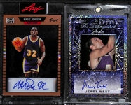 2023 Leaf Pro Set Pure Magic Johnson #d /40 & 2022 Leaf ITG Jerry West #d /25 Autographed Basketball Cards
