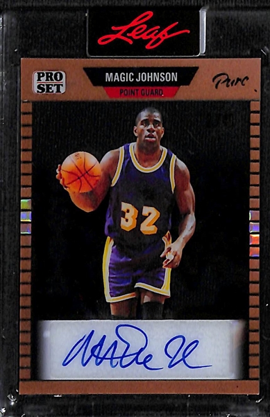 2023 Leaf Pro Set Pure Magic Johnson #d /40 & 2022 Leaf ITG Jerry West #d /25 Autographed Basketball Cards