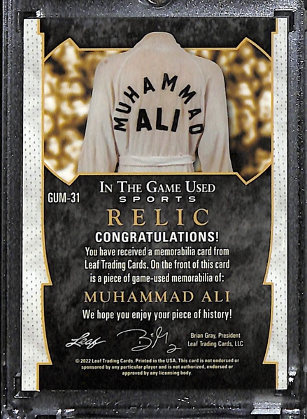 2022 Leaf In The Game Used Muhammad Ali Relic Card #d 1/3 