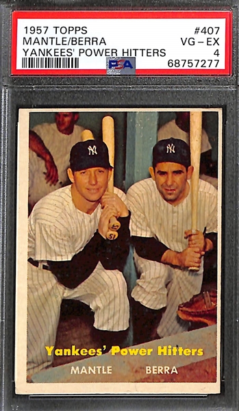 1957 Topps Yankees Power Hitters Mickey Mantle & Yogi Berra #407 Graded PSA 4