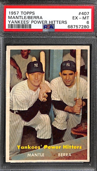 1957 Topps Yankees Power Hitters Mickey Mantle & Yogi Berra #407 Graded PSA 6