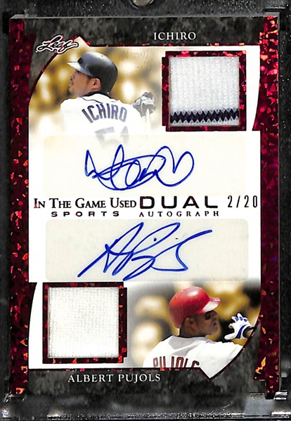 2022 Leaf In The Game Ichiro and Albert Pujols Dual Patch Autographed Card #d 2/20