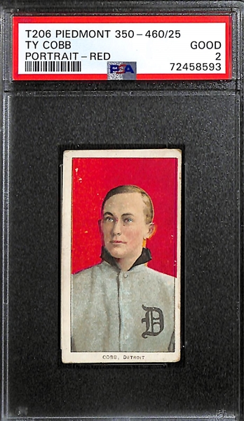 1909-11 T206 Ty Cobb Portrait Tobacco Card (Red Background) Graded PSA 2 (Piedmont 350-460 Subjects, Factory 25)