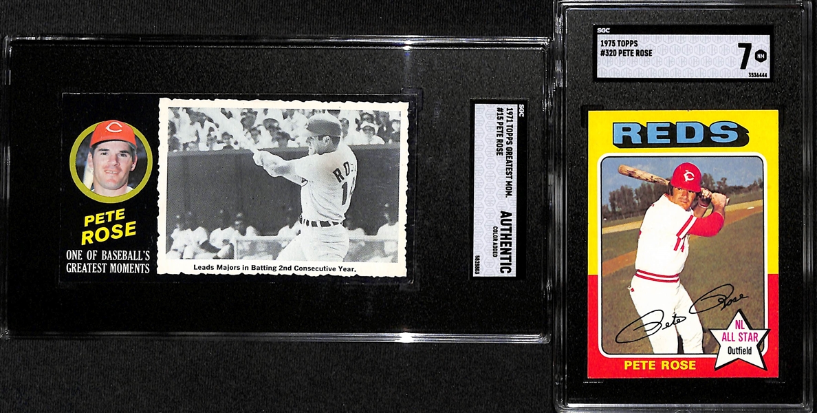 Lot of (2) SGC Graded Pete Rose Cards w. 1971 Topps Greatest Moments SGC Authentic and 1975 Topps Pete Rose SGC 7