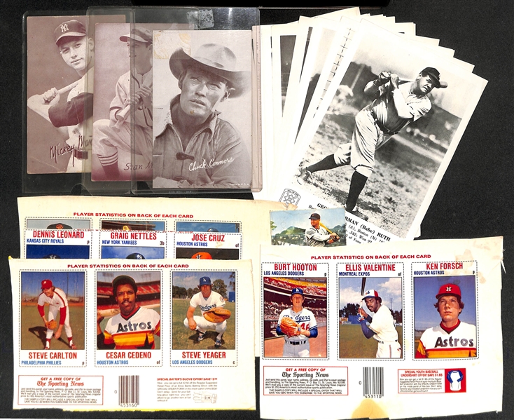 Vintage Baseball Lot w. 1951-53 Mickey Mantle Exhibit, 1963 5x7 HOF Picture Pack (24 HOFers w. Ruth, Gehrig, DiMaggio and Others)
