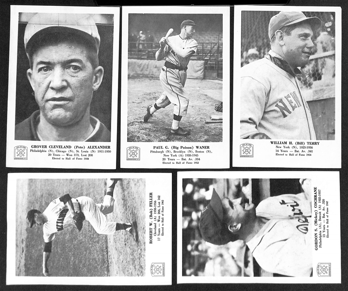 Vintage Baseball Lot w. 1951-53 Mickey Mantle Exhibit, 1963 5x7 HOF Picture Pack (24 HOFers w. Ruth, Gehrig, DiMaggio and Others)