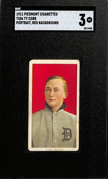 1909-11 T206 Ty Cobb Portrait Tobacco Card (Red Background) Graded SGC 3 (Piedmont 350-460 Subjects, Factory 25)