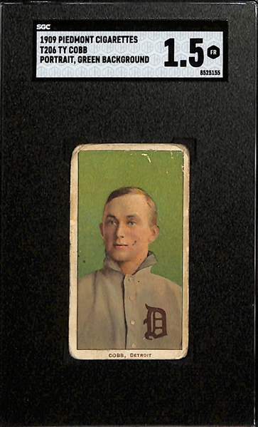 1909-11 T206 Ty Cobb Portrait Tobacco Card (Green Background) Graded SGC 1.5 (Piedmont 150 Subjects, Factory 25)