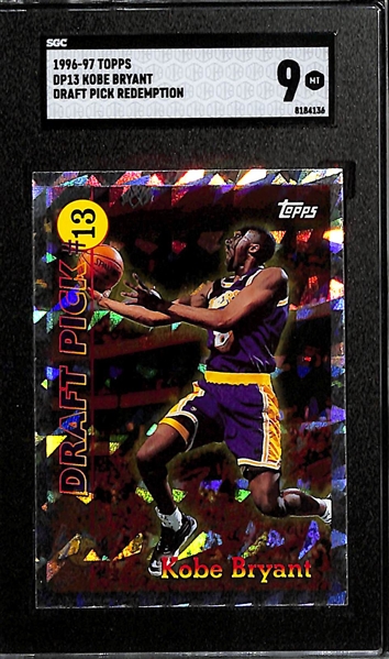 Rare 1996-97 Topps Kobe Bryant Rookie Draft Pick Redemption #DP13 Graded SGC 9