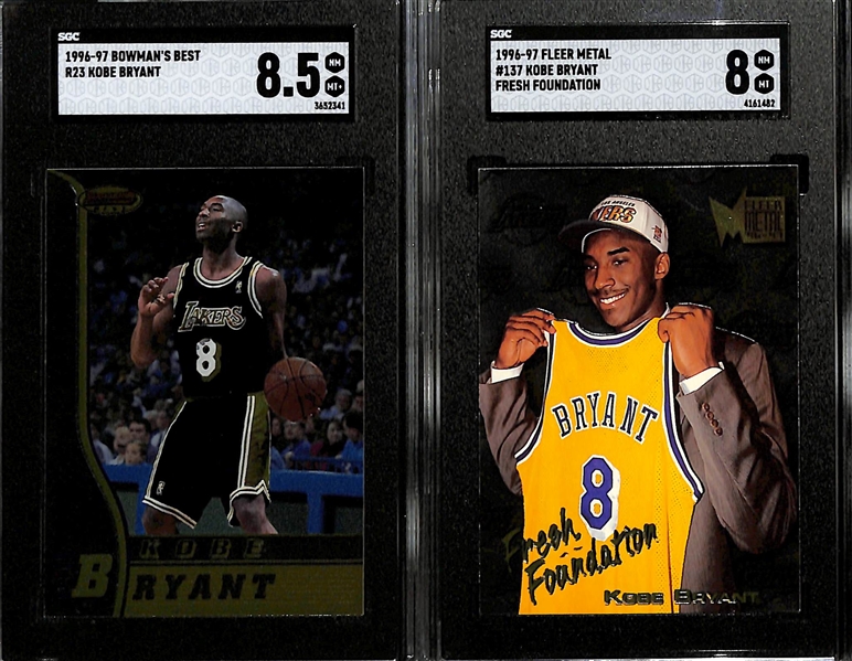 (6) Graded Kobe Bryant Cards w. (3) Rookies Inc. Bowman's Best SGC 8.5, Fleer Metal SGC 8, Ultra SGC 5