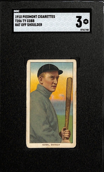 1909-11 T206 Ty Cobb Tobacco Card (Bat Off Shoulder) Graded SGC 3 (Piedmont 350 Subjects, Factory 25)